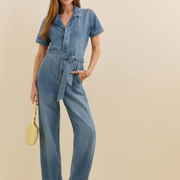 Reformation Graham Lived-in Denim Jumpsuit Blue - Size S - Picture 1 of 3